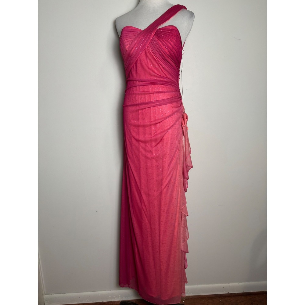Blondie Nites Stacy Sklar Pink Ombre Glitter Mesh Maxi Dress 7 Prom Formal Y2K